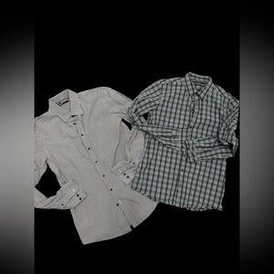 ✨Tiger of Sweden Grey and black plaid long sleeve button up shirt 2 set✨